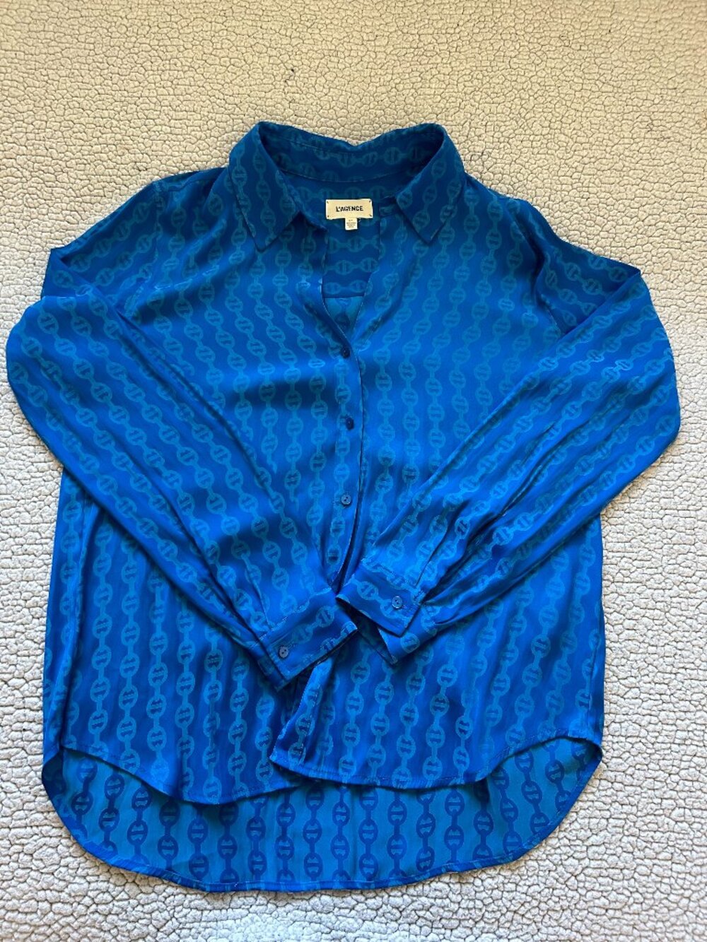 L'Agence - blue button up collared blouse, with chain design